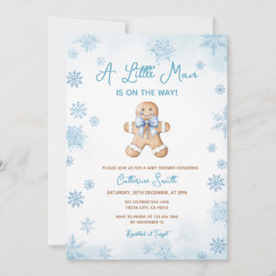 Blauw Mannetje Sneeuwvlokken Gingerbread Baby Show Kaart