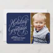 Blauw Manuscript Typography Holiday Greetings Feestdagenkaart (Voorkant)