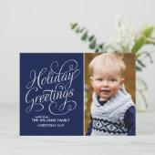 Blauw Manuscript Typography Holiday Greetings Feestdagenkaart (Staand voorkant)