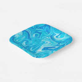 Blauw Marbelized Verfkunst Moderne Chanoeka Fun Papieren Bordje