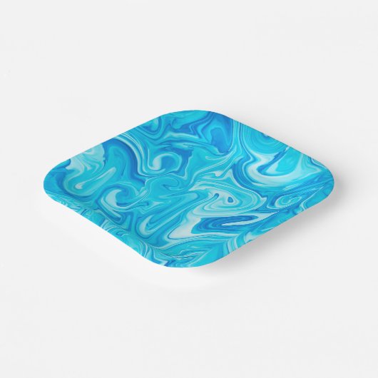 Blauw Marbelized Verfkunst Moderne Chanoeka Fun Papieren Bordje (Gebogen)