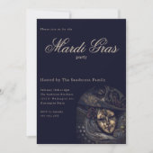 Blauw Mardi Gras Carnaval Mask Party Kaart (Voorkant)