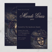 Blauw Mardi Gras Carnaval Mask Party Kaart (Voorkant / Achterkant)