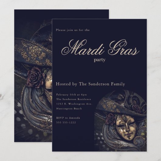  Blauw Mardi Gras Carnaval Mask Party Kaart (Voorkant / Achterkant)