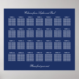 Blauw marine 28 Tafel Trouwstoelen Plattegrond Pos Poster