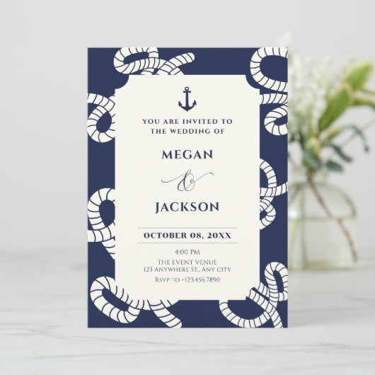 Blauw marine anker bruiloft  kaart (Staand voorkant)