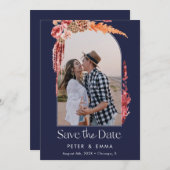 Blauw Marine | Avond Save the Date Pampas Gras Feestdagenkaart (Voorkant / Achterkant)