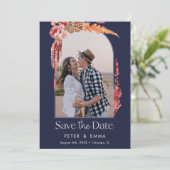 Blauw Marine | Avond Save the Date Pampas Gras Feestdagenkaart (Staand voorkant)