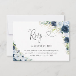 Blauw marine bloem bruiloft online RSVP kaart