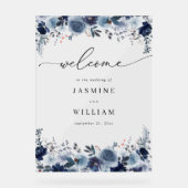 Blauw & Marine Bloemen Bruiloft Welkom 2 Acryl Bord (Voorkant)