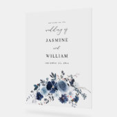 Blauw & Marine Bloemen Bruiloft Welkom Acryl Bord (Hoek)