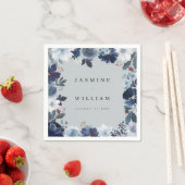 Blauw & Marine Bloemen Naam Servetten- Blauw Grijs Servet (Insitu)