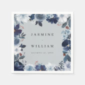 Blauw & Marine Bloemen Naam Servetten- Blauw Grijs Servet (Voorkant)