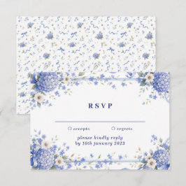 Blauw Marine Bloemen Reageer vriendelijk op trouwf Kaart