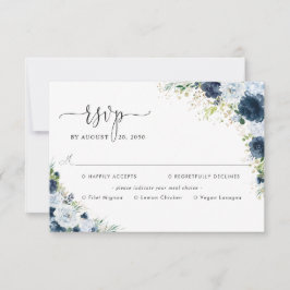 Blauw Marine Bloemig Huwelijk Met Maaltijdkeuze RS RSVP Kaartje