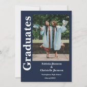 Blauw marine broers en zussen afstuderen Dubbel af Kaart (Voorkant)