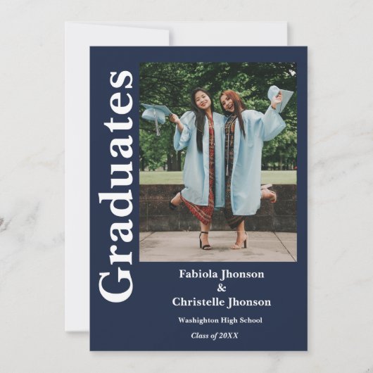 Blauw marine broers en zussen afstuderen Dubbel af Kaart (Voorkant)