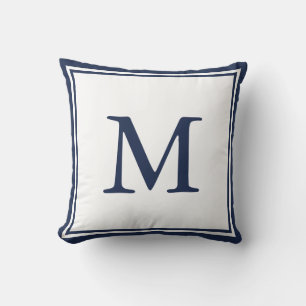 Blauw marine dubbele rand en letter kussen