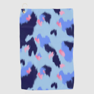 Blauw, marine en roze abstract ikatpatroon golfhanddoek