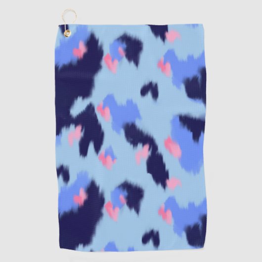 Blauw, marine en roze abstract ikatpatroon golfhanddoek (Voorkant)