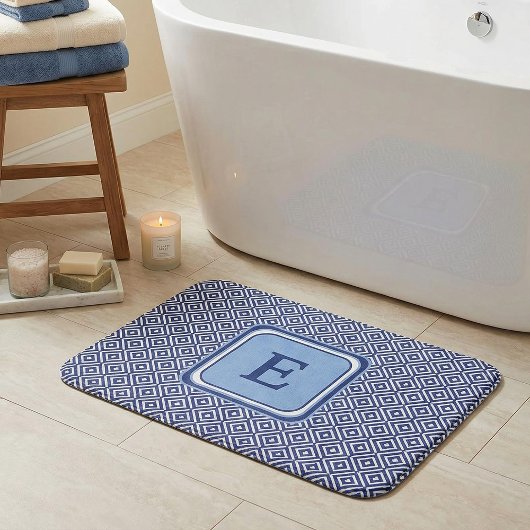 Blauw Marine Geometrisch Chevron Monogram Badmat