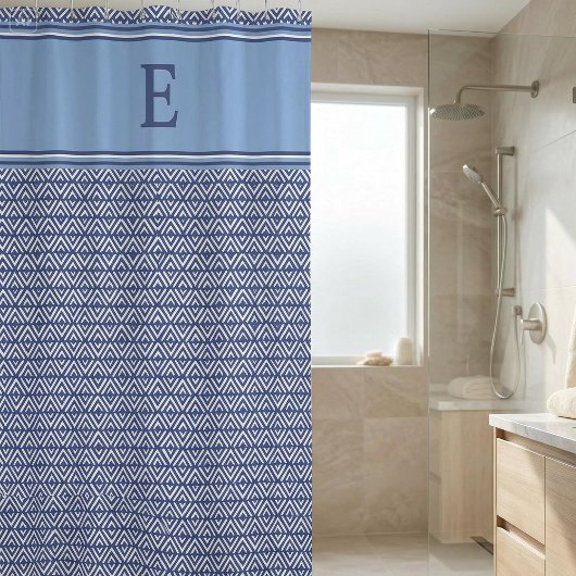 Blauw Marine Geometrisch Chevron Monogram Douchegordijn
