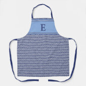 Blauw Marine Geometrisch Chevron Monogram Schort (Voorkant)