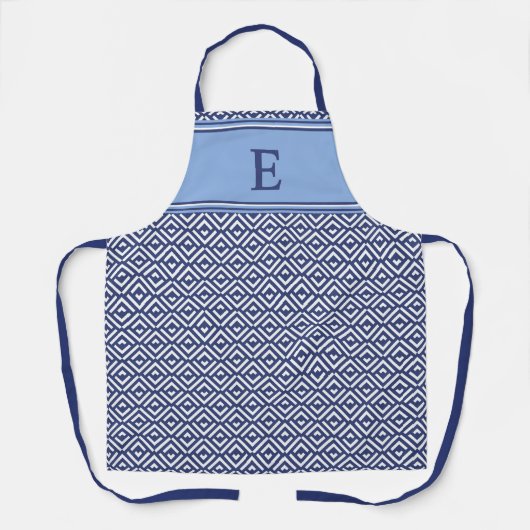 Blauw Marine Geometrisch Chevron Monogram Schort (Voorkant)