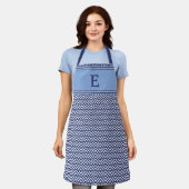 Blauw Marine Geometrisch Chevron Monogram Schort (Gedragen)