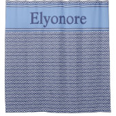Blauw Marine Geometrisch Chevron Naam Douchegordijn (Voorkant)