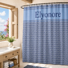 Blauw Marine Geometrisch Chevron Naam Douchegordijn