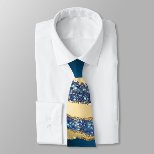Blauw marine gouden agaat glitter bruidegoms bruil stropdas (Gebonden)