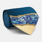 Blauw marine gouden agaat glitter bruidegoms bruil stropdas (Opgerold)