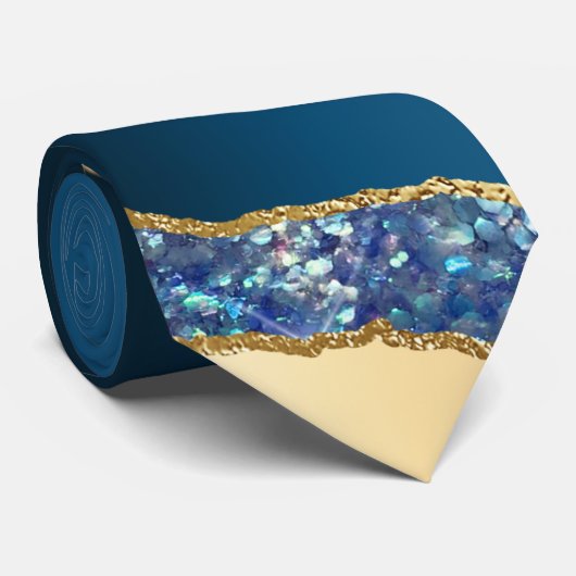 Blauw marine gouden agaat glitter bruidegoms bruil stropdas (Opgerold)