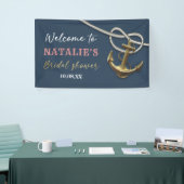 Blauw marine gouden anker touw bruidsfeest spandoek (Beurs)