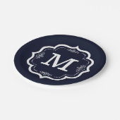 Blauw Marine Monogram Papieren Bordje (Gekanteld)
