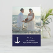 Blauw marine na-wedding foto uitnodigingen (Staand voorkant)