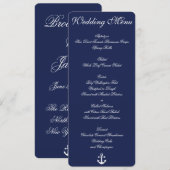 Blauw marine nautische trouwmenu aangepaste uitnod menu (Voorkant / Achterkant)