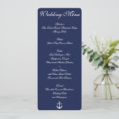 Blauw marine nautische trouwmenu aangepaste uitnod menu (Staand voorkant)