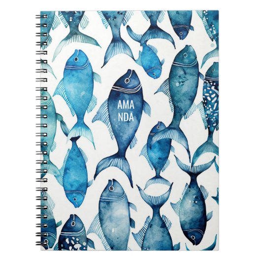 Blauw & Marine Oceaanvis | Zee Kinderen School  Notitieboek (Voorkant)