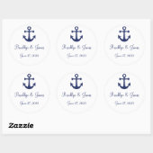 Blauw marine scheepvaart huwelijksstickers met ank ronde sticker (Vel)