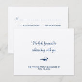 Blauw marine schelp bruiloft inclusief RSVP reacti Kaartje (Voorkant / Achterkant)