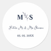 Blauw marine schrift Monogram script toekomstige m Ronde Sticker (Voorkant)