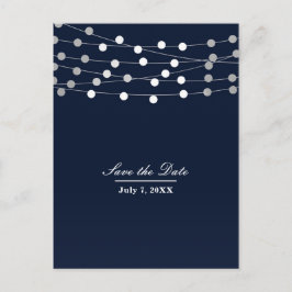 Blauw marine snoerlichten modern chic save the dat aankondigingskaart