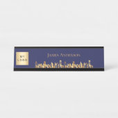 Blauw marine stadssilhouet bedrijfslogo vastgoed bureau naambordje (Voorkant)