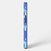 Blauw Marine Turquoise Moderne Damast Monogram Op  iPhone Hoesje (Linkerkant)