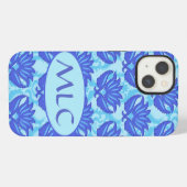 Blauw Marine Turquoise Moderne Damast Monogram Op  iPhone Hoesje (Achterkant horizontaal)
