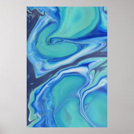 Blauw marine vloeistof abstract modern marmer werv poster