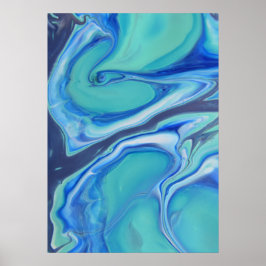Blauw Marine Vloeistof Abstract Moderne Marmer Wer Poster