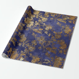 Blauw Marine Warm Goud Bloemen Grungy Shabby Chic Cadeaupapier